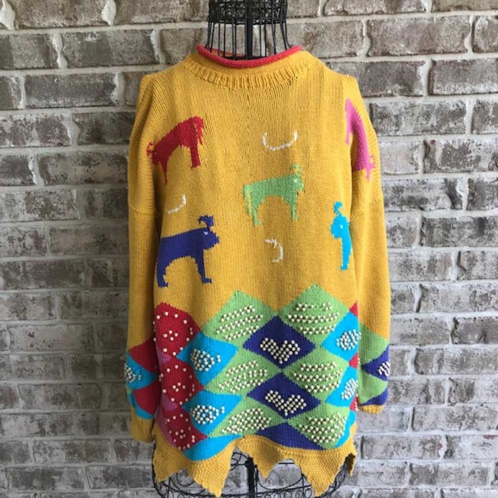 Southwest Folkart Knitted Sweater Beaded Vintage
